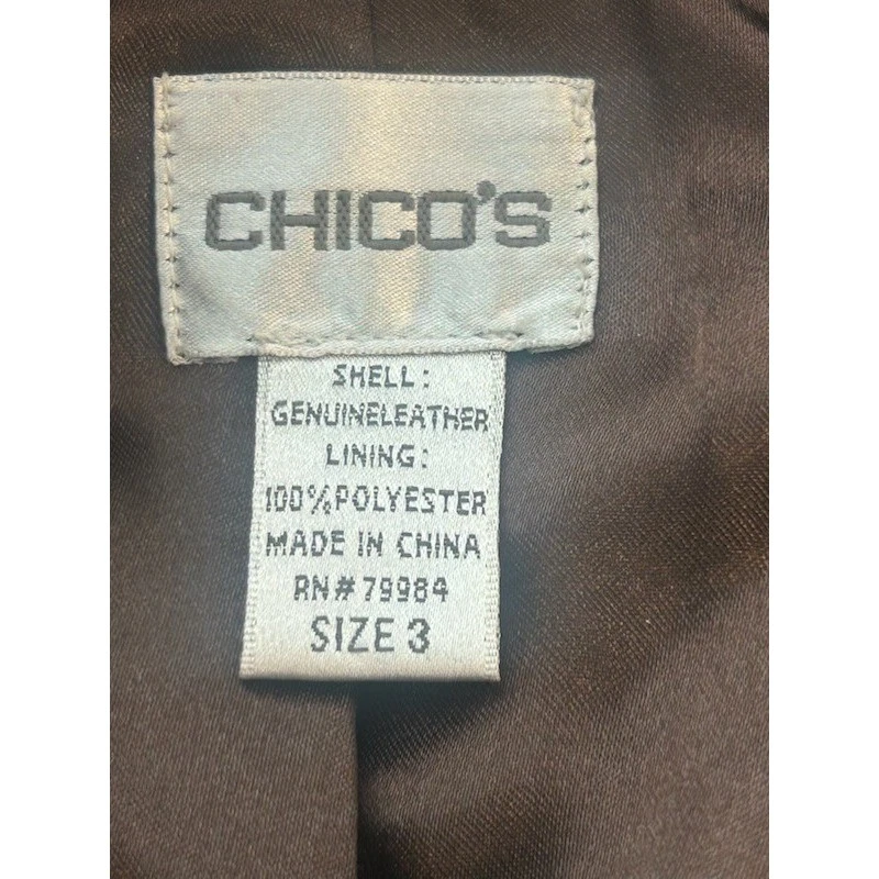 Y2K Chico's Genuine Leather Jacket Top Brown Moto Biker Chico's Size 3 US XL 16 - Image 4