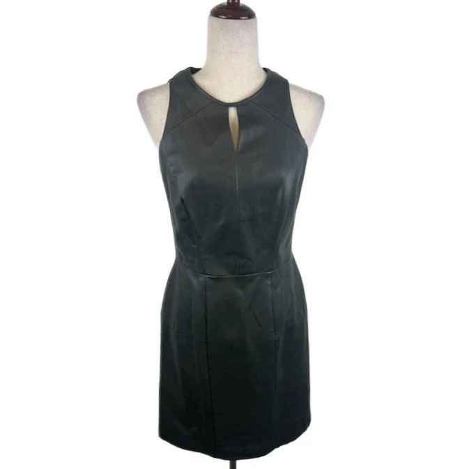 Gianni Bini Black Sleeveless Faux Leather Mini Dress Keyhole Women's Size 6