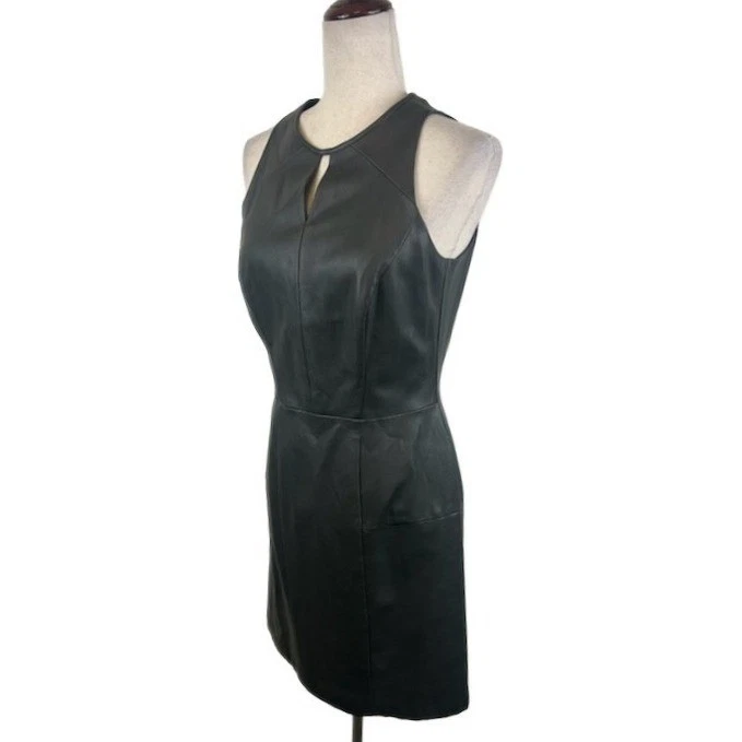 Gianni Bini Black Sleeveless Faux Leather Mini Dress Keyhole Women's Size 6 - Image 2