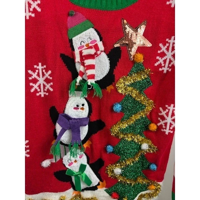 New Planet Gold Women's Plus Size 1X Red Penguin Holiday Ugly Christmas Sweater - Image 3