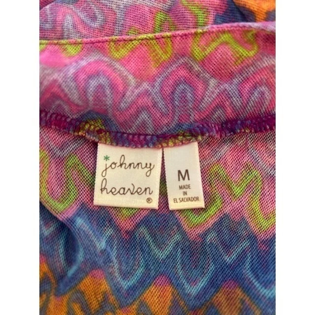 Johnny Heaven Top Chevron Pink Blue Surplice Blouse 3/4 Sleeve Size Medium - Image 4