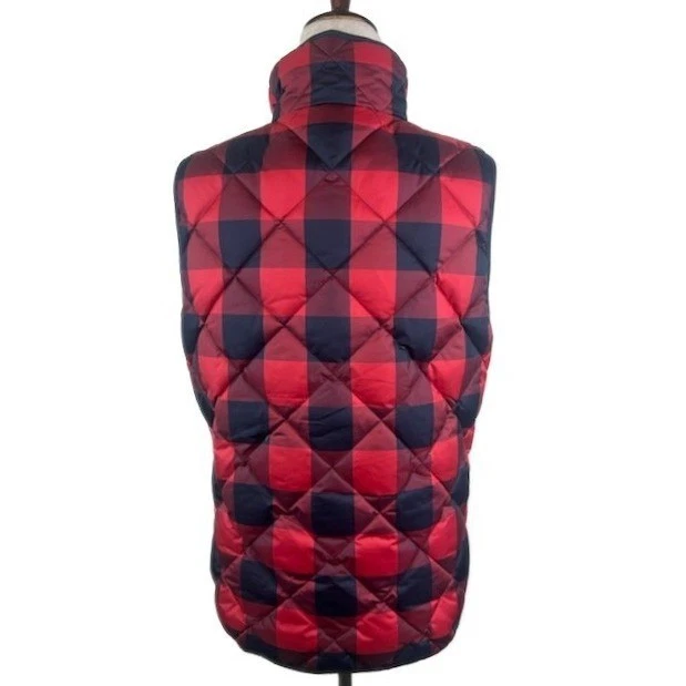 J. Crew Quilted Down Red Vest Buffalo Check Plaid Puffer Sleeveless Jacket Large - Image 3