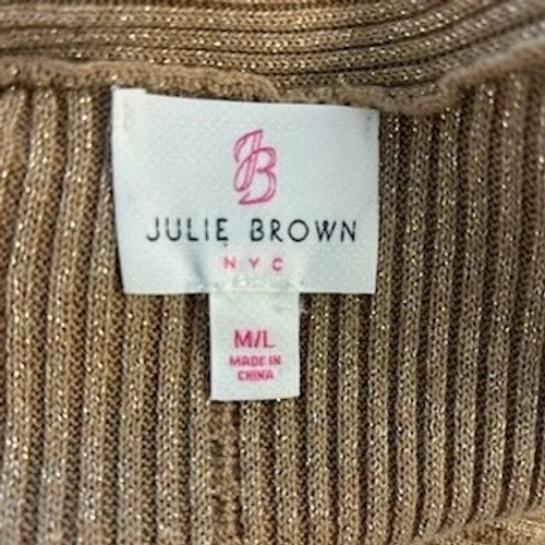 Julie Brown NYC Long Sweater Women's Size Medium Large Gold Metallic Duster - Image 5