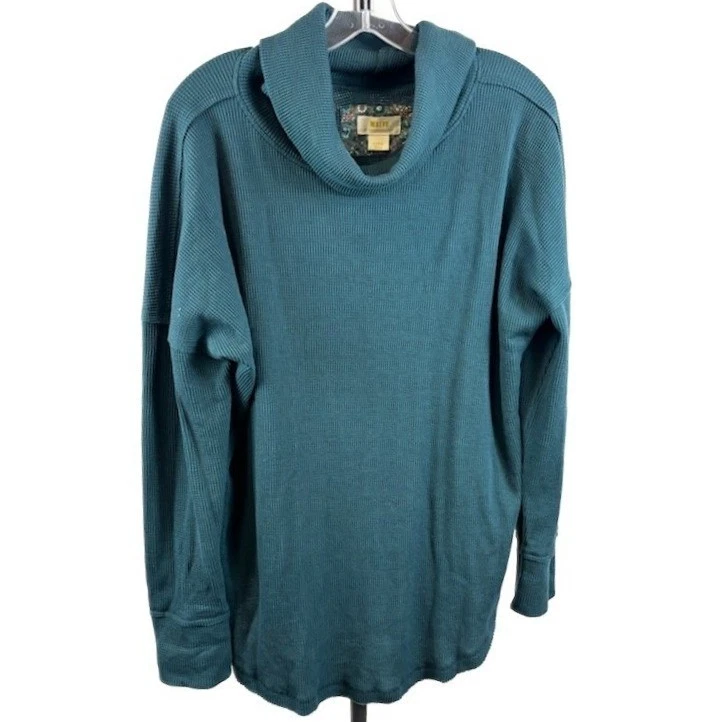 Maeve Top Blouse Women's Size Large Teal Ribbed Cowl Neck Long Sleeve Sweater