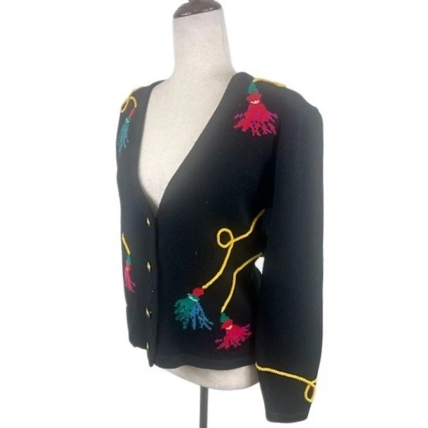 Vintage Y2K Susan Bristol Petites Cardigan Sweater Embroidered Tassel Medium - Image 2