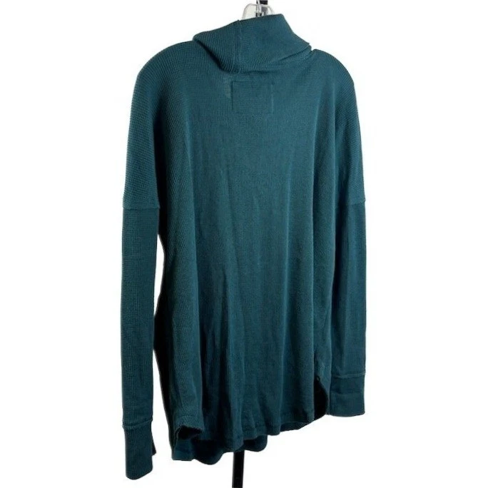 Maeve Top Blouse Women's Size Large Teal Ribbed Cowl Neck Long Sleeve Sweater - Image 2