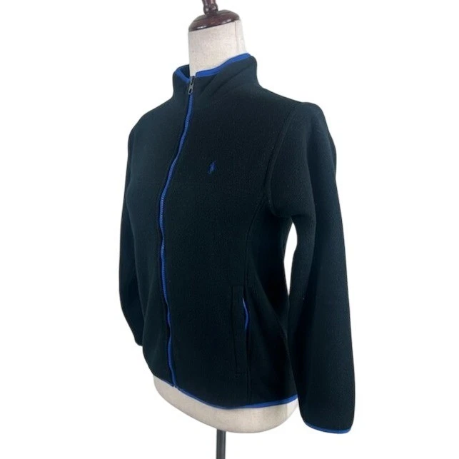 Polo Ralph Lauren Fleece Jacket Black Blue Trim Full Zip Girls Size Medium 10-12