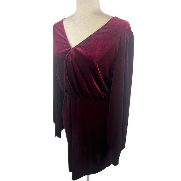 New Gentle Fawn Anthropologie Burgundy Velvet Mini Dress Long Sleeve Size Medium - Image 2