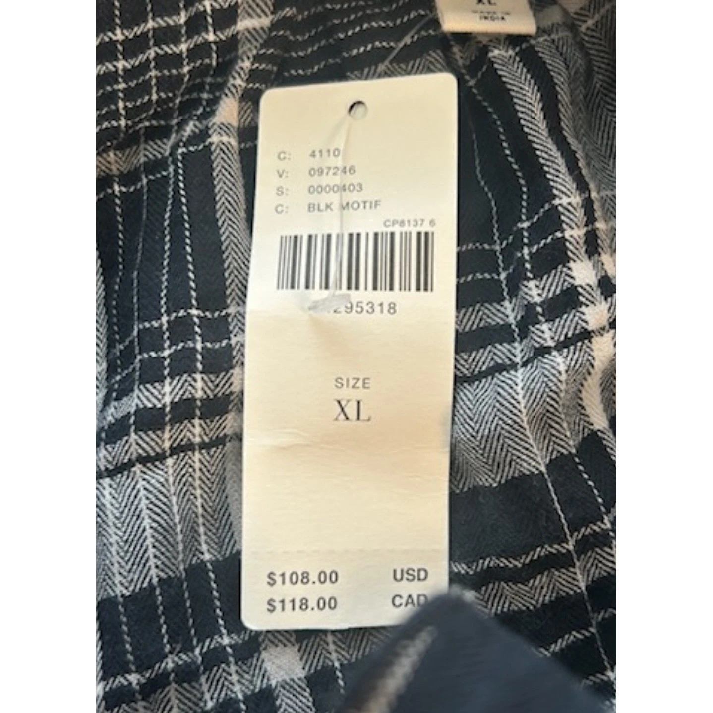 Pilcro Ruffled Plaid Button Down Long Sleeve Blouse Top Black White Size XL - Image 4