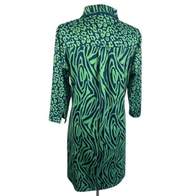 Gretchen Scott Dress Green Blue Animal Print 3/4 Sleeve Scuba Collar Size Large - Image 3