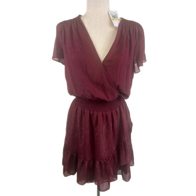 New Michael Kors Dress Dark Red Tiered Ruffle Mini Size Medium $165