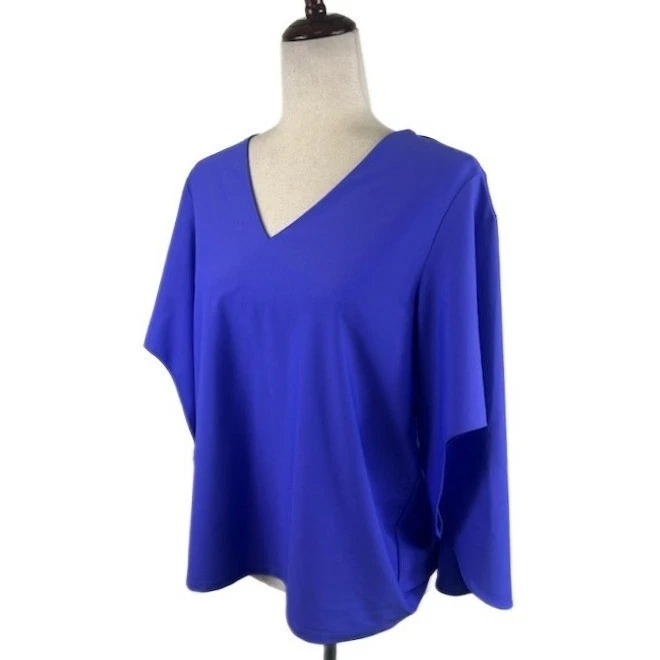 Jude Connally Scuba Top Women's Blue V-Neck Long Sleeve Blouse Shirt Size Small