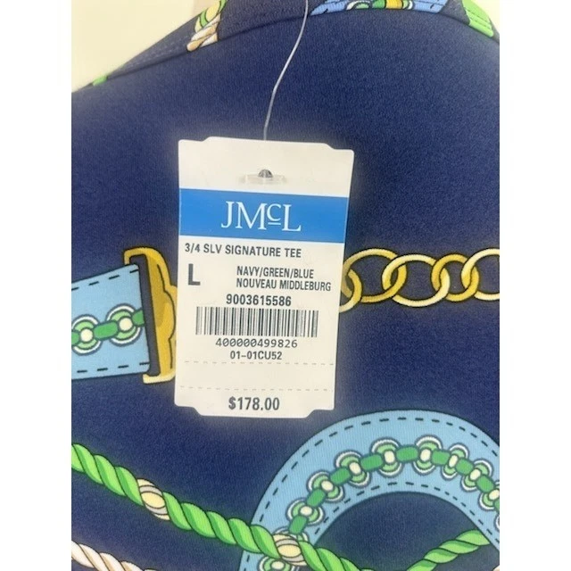 New J.McLaughlin Signature Tee 3/4 Sleeve Nautical Print Top Size Large $178 - Image 5