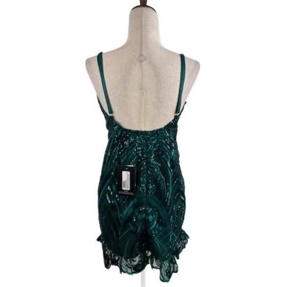 New PrettyLittleThing Mini Dress Emerald Green Sequin Lace Party Cocktail 8 - Image 3