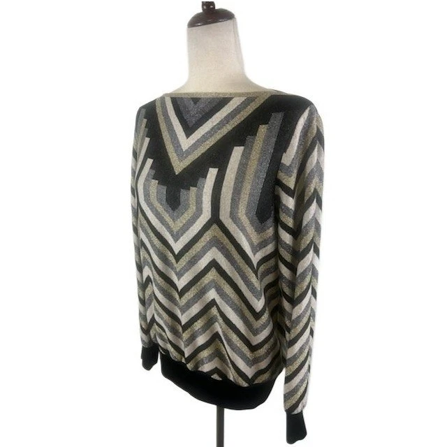 Trina Turk Geometric Chevron Metallic Long Sleeve Sweater Size Medium - Image 2
