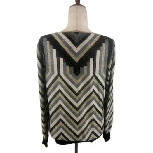 Trina Turk Geometric Chevron Metallic Long Sleeve Sweater Size Medium - Image 3