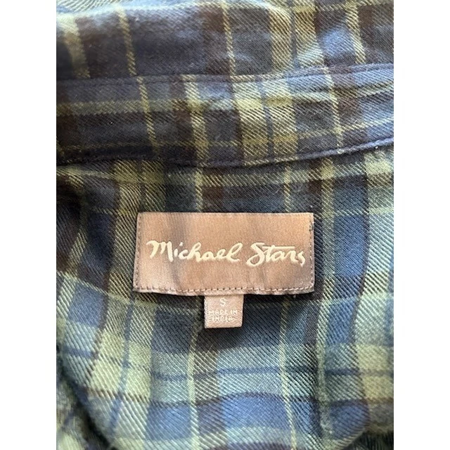 Michael Stars Plaid Button Down Shirt Dress Green Blue Frayed Hem Casual Small - Image 4