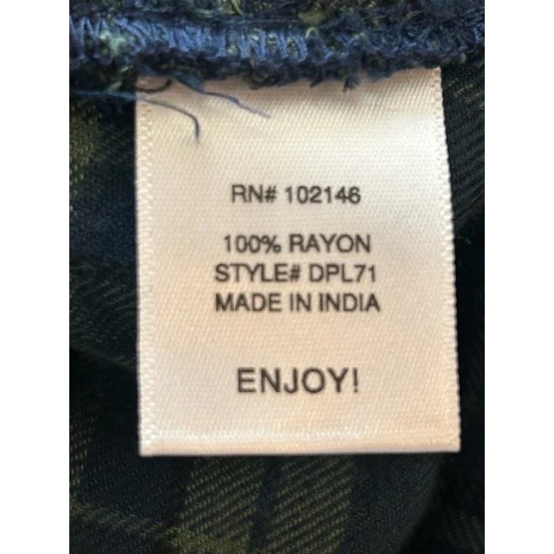 Michael Stars Plaid Button Down Shirt Dress Green Blue Frayed Hem Casual Small - Image 5