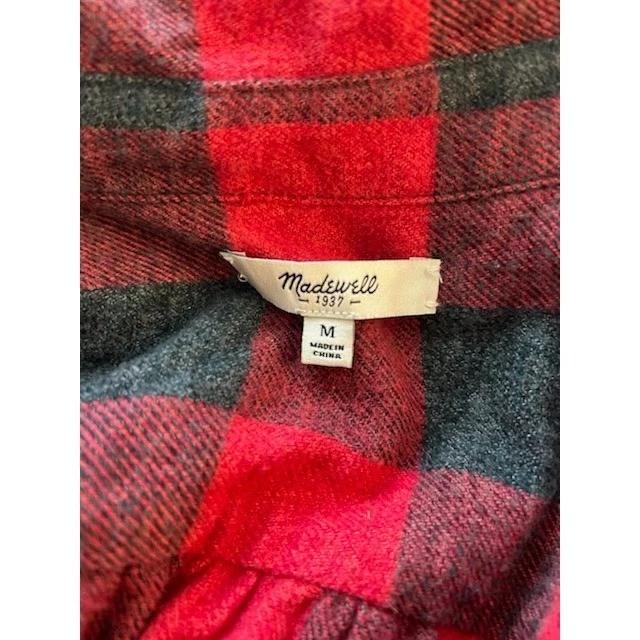 Madewell Red Black Buffalo Plaid Flannel Top Blouse Long Sleeve Size Medium - Image 4