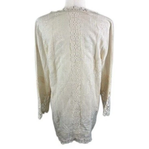 Soft Surroundings Tunic Top Ivory Embroidered Lace Trim Long Sleeve Size Medium - Image 3