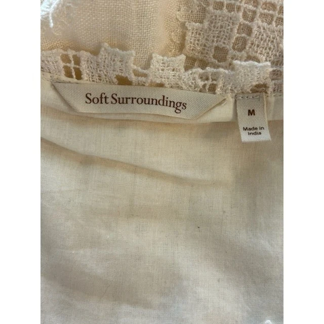 Soft Surroundings Tunic Top Ivory Embroidered Lace Trim Long Sleeve Size Medium - Image 4