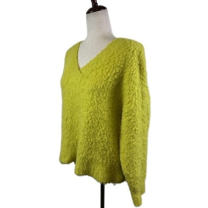 Maeve by Anthropologie Sweater Women's Size Small Shaggy Textured V-Neck Yellow - Image 2
