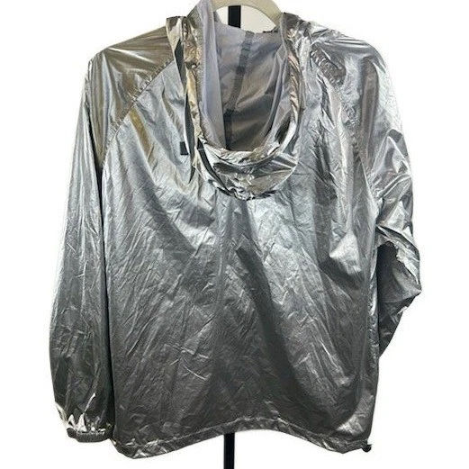 Galaxy By Harvic Silver Metallic Hooded Windbreaker Jacket Coat Size Medium - Image 2