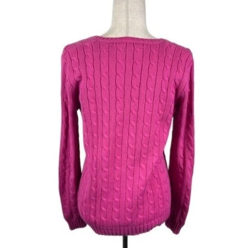 Ralph Lauren Sport Pink Cable Knit V-Neck Sweater Women's Size Medium - Image 3