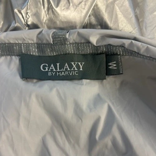 Galaxy By Harvic Silver Metallic Hooded Windbreaker Jacket Coat Size Medium - Image 4