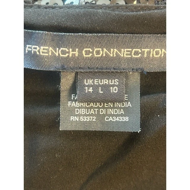 French Connection Black Sequin Mini Dress Long Sleeve Party Cocktail Size Large - Image 4