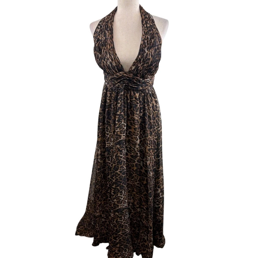 Mac Duggal Dress Women's Size 8 Leopard Animal Print Halter Maxi Long Gown