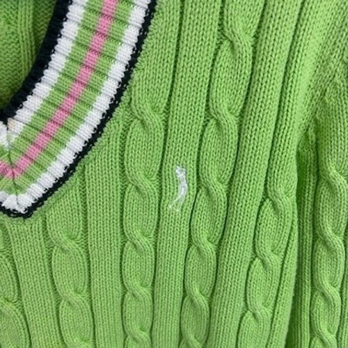IZOD Sweater Women's Size Large Green Cable Knit V-Neck Golf Y2K Collegiate - Image 3