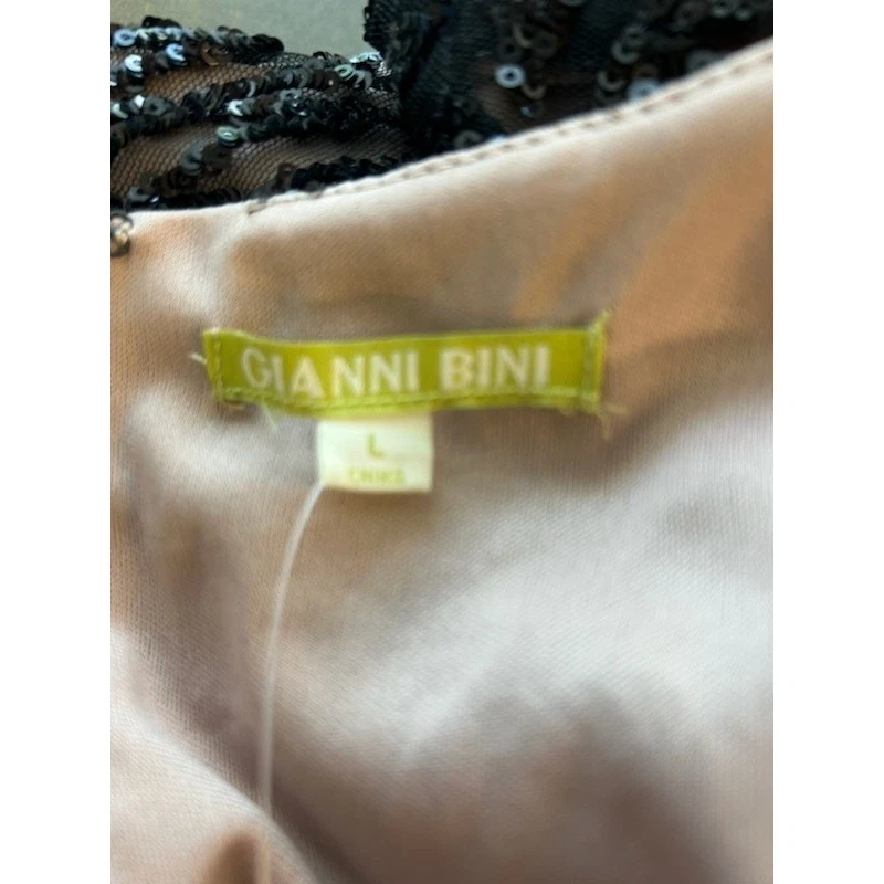 Gianni Bini Women's Black Nude Sequin Embellished Long Sleeve Dress Size Large - Image 4