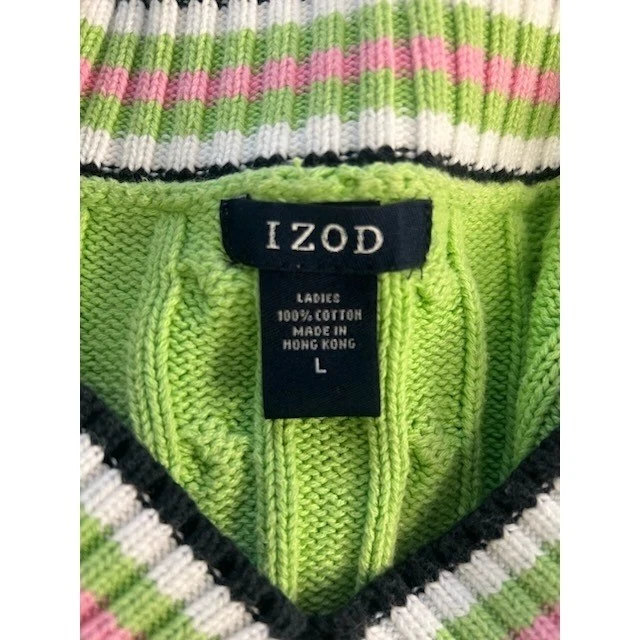 IZOD Sweater Women's Size Large Green Cable Knit V-Neck Golf Y2K Collegiate - Image 5