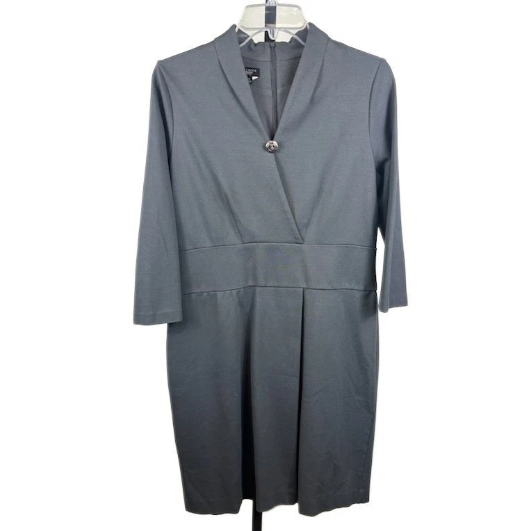 Talbots Grey Mock Neck Wrap Dress with Decorative Button Size 12P Petite