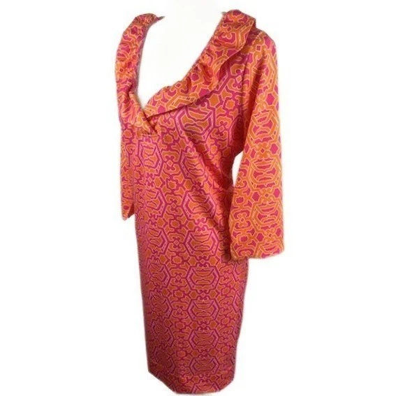 Gretchen Scott Dress Pink Orange Geometric Print Ruffle Collar 3/4 Sleeve 3XL - Image 2