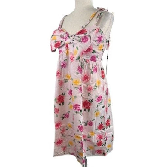 New WILDFOX Laurent Pink Floral Midi Retro Bow Dress Women's Size Large - Image 2