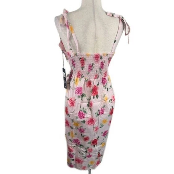New WILDFOX Laurent Pink Floral Midi Retro Bow Dress Women's Size Large - Image 3