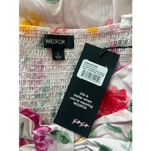 New WILDFOX Laurent Pink Floral Midi Retro Bow Dress Women's Size Large - Image 4