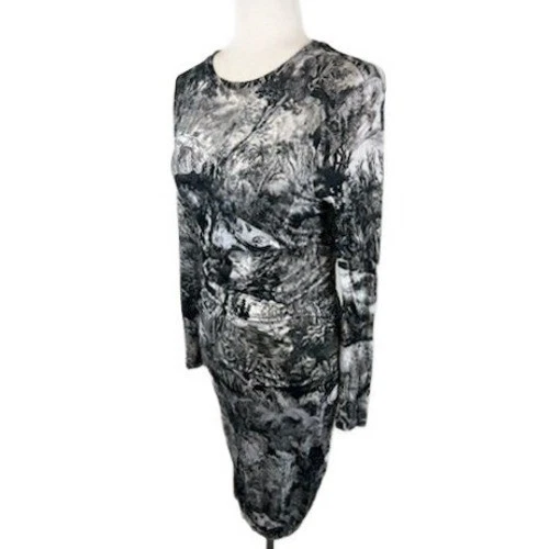 Carven Dress Black White Landscape Long Sleeve Bodycon Women's Size Medium - Image 2