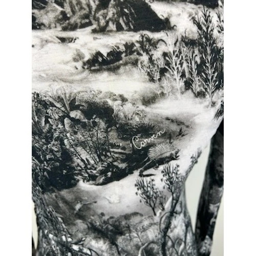 Carven Dress Black White Landscape Long Sleeve Bodycon Women's Size Medium - Image 4