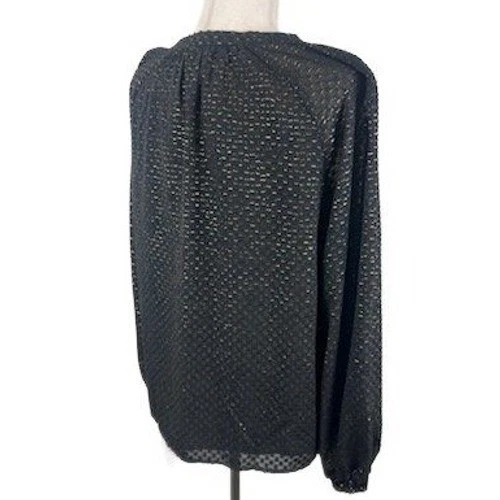New Nanette Lepore Blouse Black Gold Foil Dot Ruffle Long Sleeve Top Size Large - Image 3