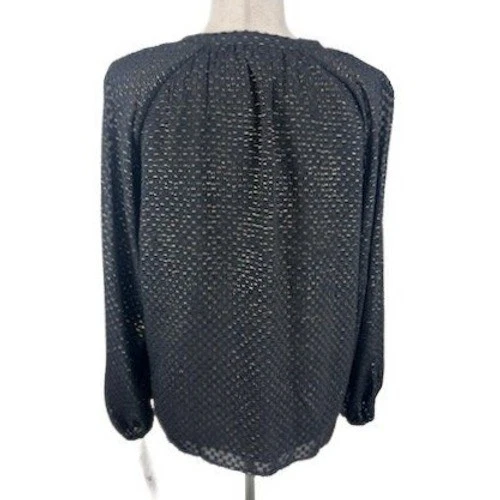 New Nanette Lepore Blouse Black Gold Foil Dot Ruffle Long Sleeve Top Size Large - Image 4
