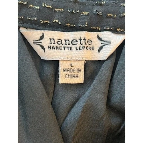 New Nanette Lepore Blouse Black Gold Foil Dot Ruffle Long Sleeve Top Size Large - Image 5