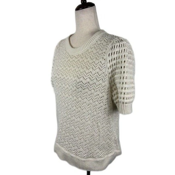Madewell Women's Top Cream Crochet Knit Short Sleeve Sweater Size Medium Sweater - Image 2