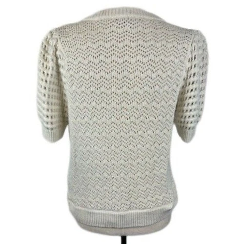 Madewell Women's Top Cream Crochet Knit Short Sleeve Sweater Size Medium Sweater - Image 3