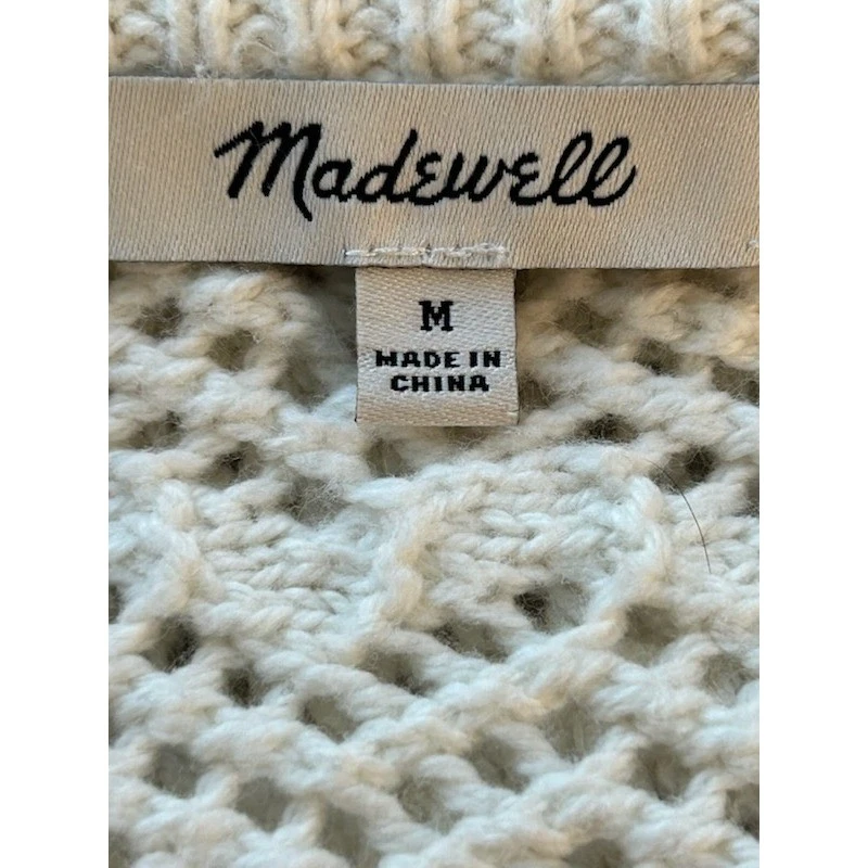 Madewell Women's Top Cream Crochet Knit Short Sleeve Sweater Size Medium Sweater - Image 4