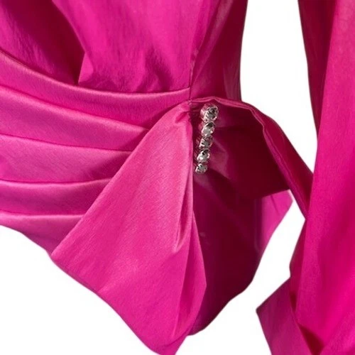 U3 Hot Pink Taffeta Blouse Jeweled Tie Shirt Dressy Cocktail Party Size 20 - Image 2