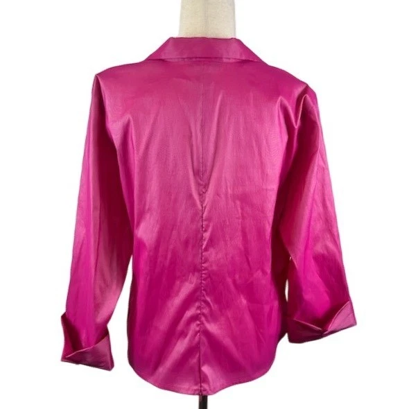 U3 Hot Pink Taffeta Blouse Jeweled Tie Shirt Dressy Cocktail Party Size 20 - Image 3