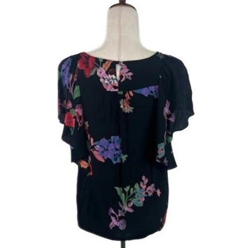 Maeve Anthropologie Black Floral Flutter Sleeve Blouse Top XS Small - Image 3